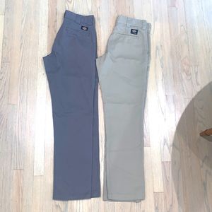 2 prs. Dickies pants: gray (slim taper flex) beige size (skateboard slim) 29x32
